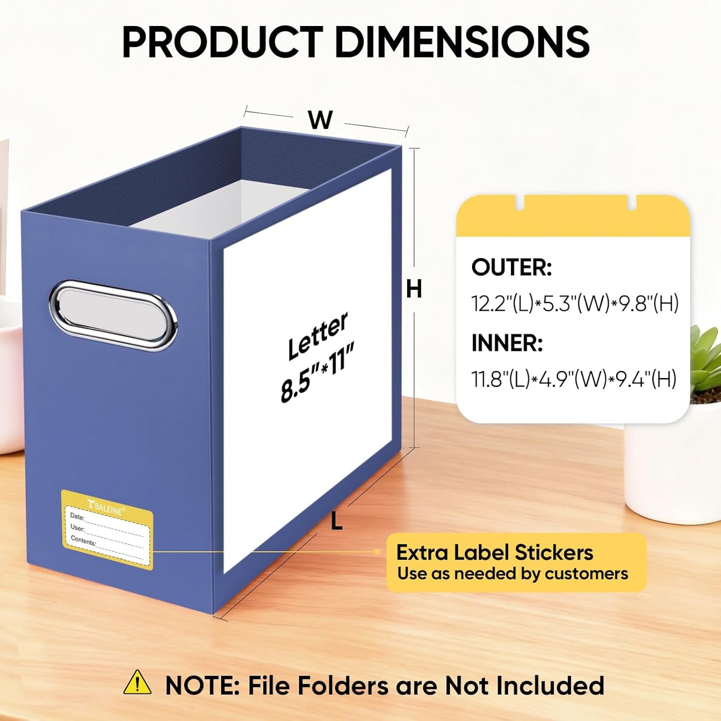 BALEINE File Organizer Box, Cardboard File Folder Organizer with Handle for Letter Size, Portable Collapsible Hanging Filing Box for Home Office Document Storage (4 Pack, Navy)
