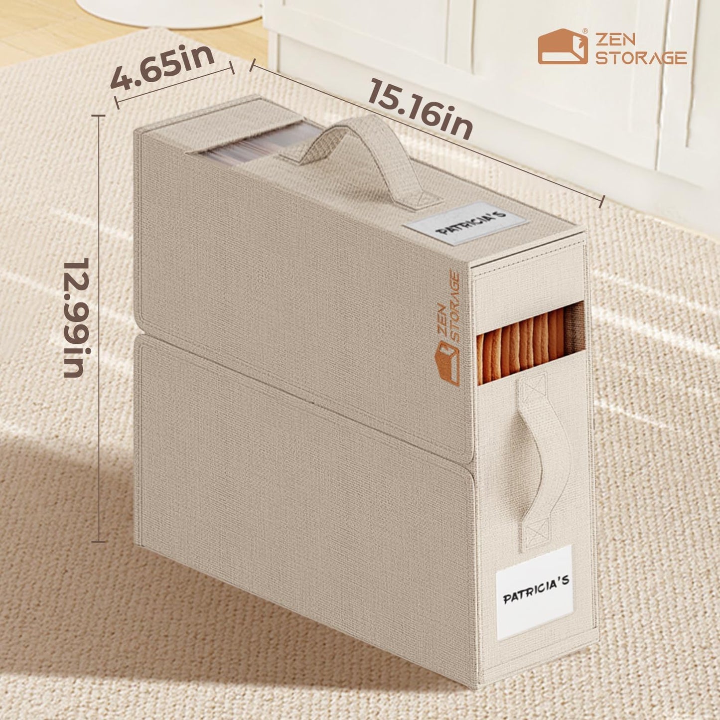 4 Pack Sheet Storage Organizer (King & Queen Size) with handle, Foldable Sheet Set Organizer for Linen Closet, Sheet Organizer for Blanket, Coverlet and Towel, Beige