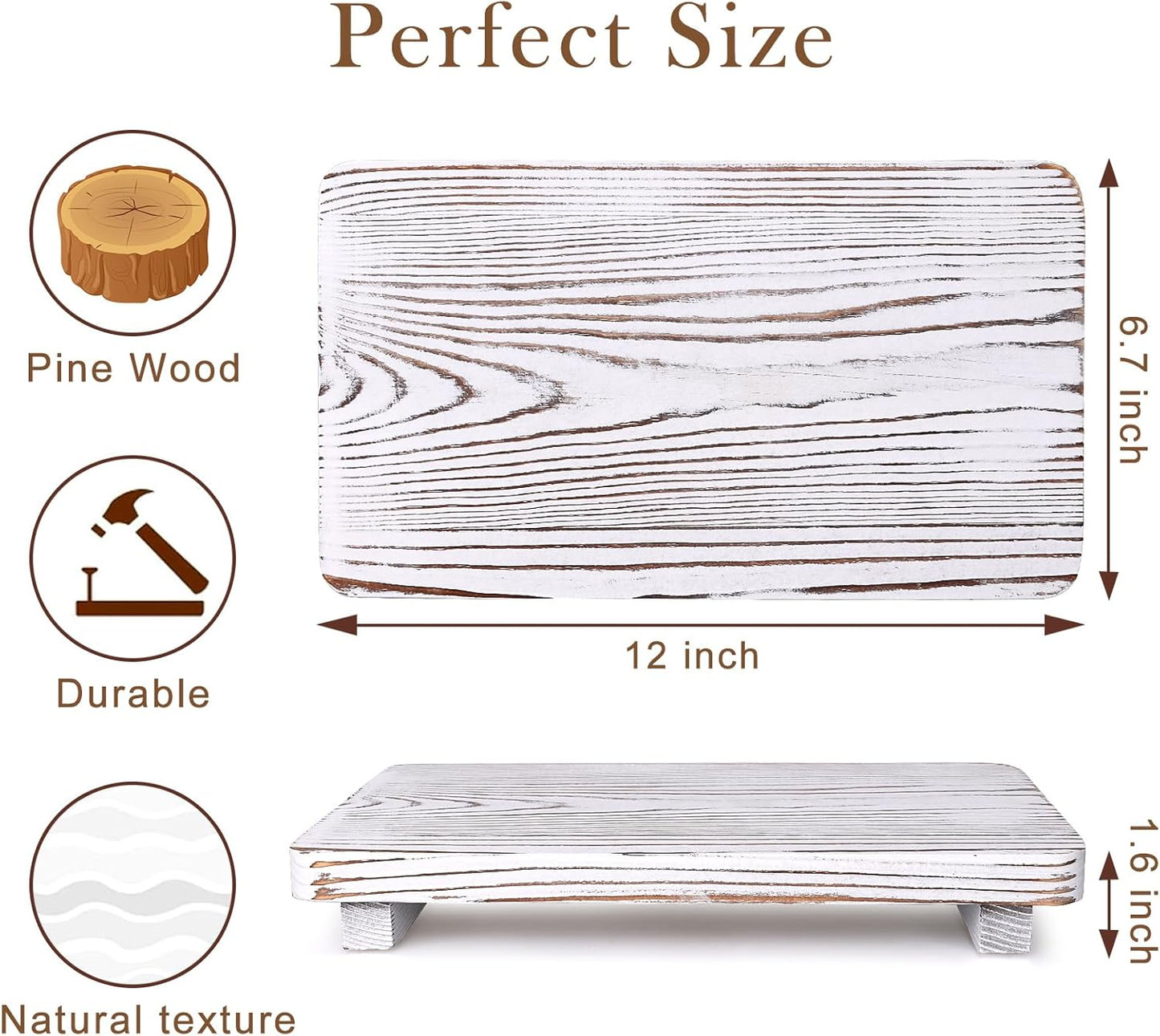 Rustic White Bathroom Counter Tray Wood Risers Display Pedestal Stand Kitchen Countertop Trays Decorative Wooden Riser Soap Dish Dispenser Holder for Bathroom Sink Accessories Kitchen Decor Tray