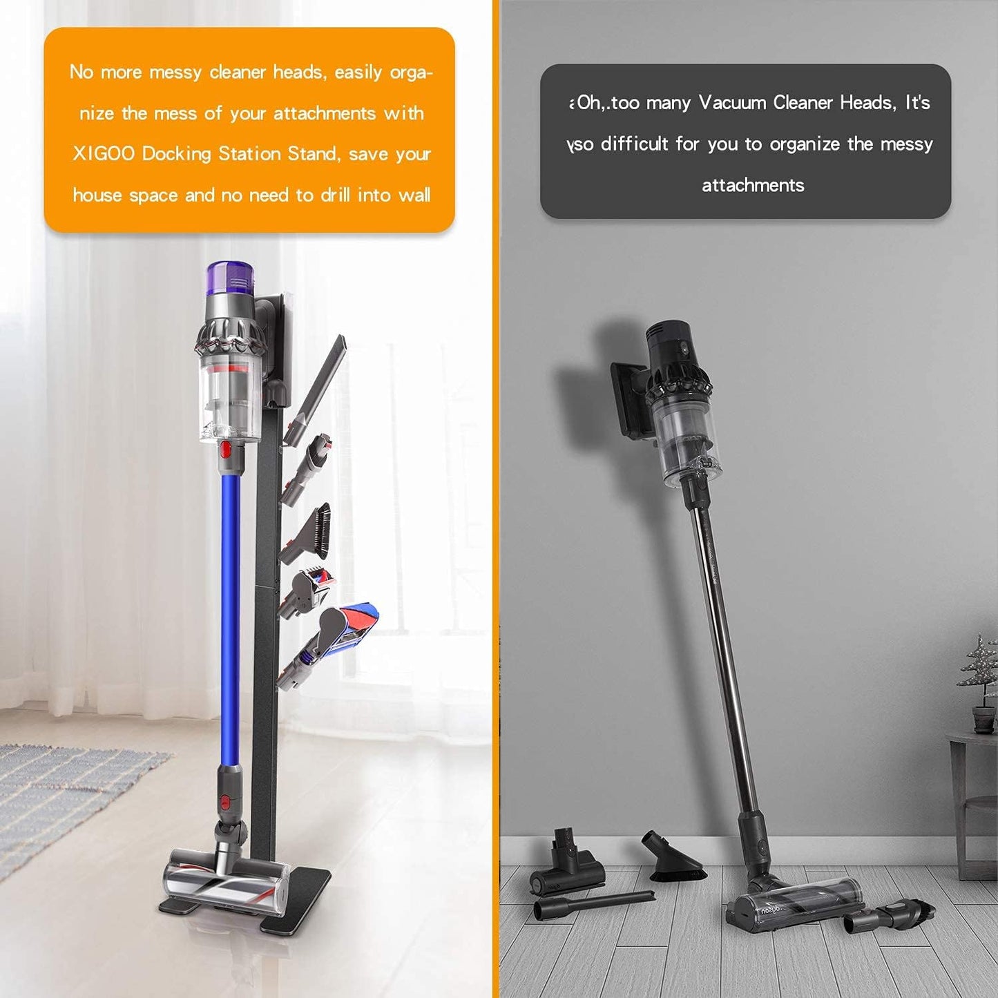 Storage-Stand-Docking-Station-Holder Compatible with V15 Detect V11 V10 V8 V7 V6 Cordless Vacuum Cleaners & Accessories, Stable Metal Bracket Organizer Rack, Brushed Black