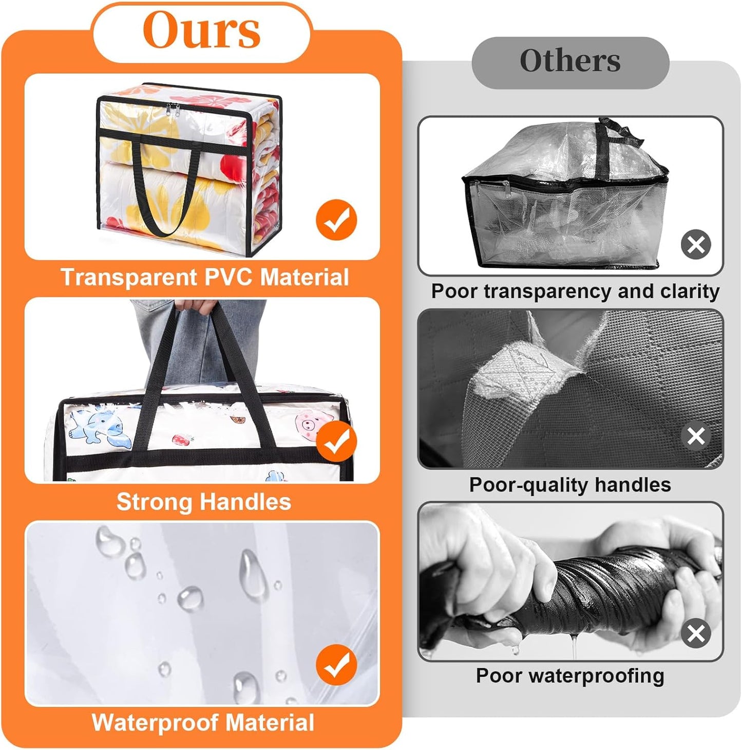 Clear Clothes Storage Bags, 6 Pack Closet Organizers and Under Bed Storage Containers, Foldable Moving Bags with Zippers for Comforter, Blanket, Bedding, Duvet, PVC Packing Bags 90L