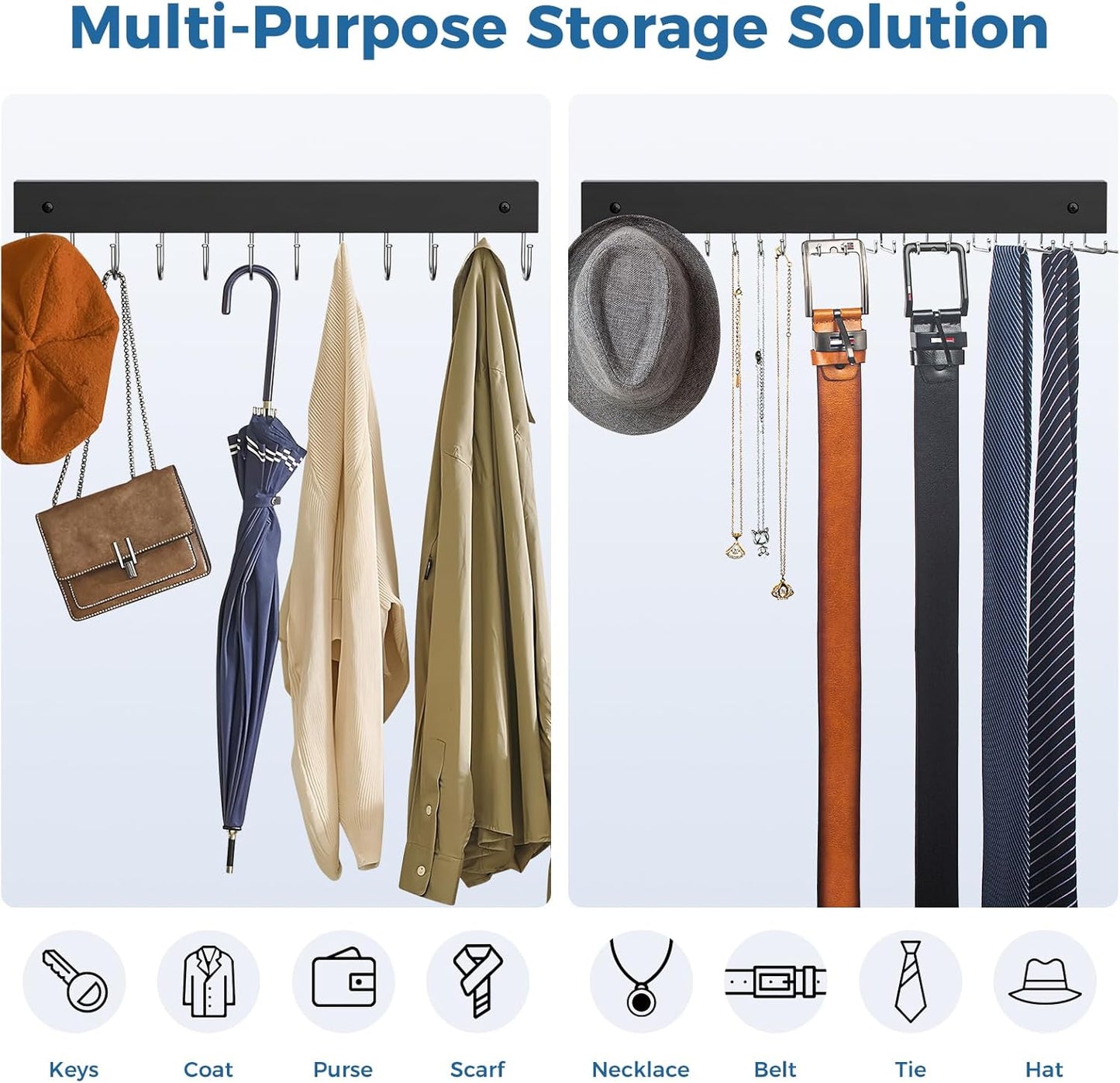 Tie and Belt Rack Wall Mount 2 Pack, Max 20 Tie Storage & 36 Belt Organizer, 180° Rotating Space Saving Tie Holder Belt Hanger for Closet Wall Mounted