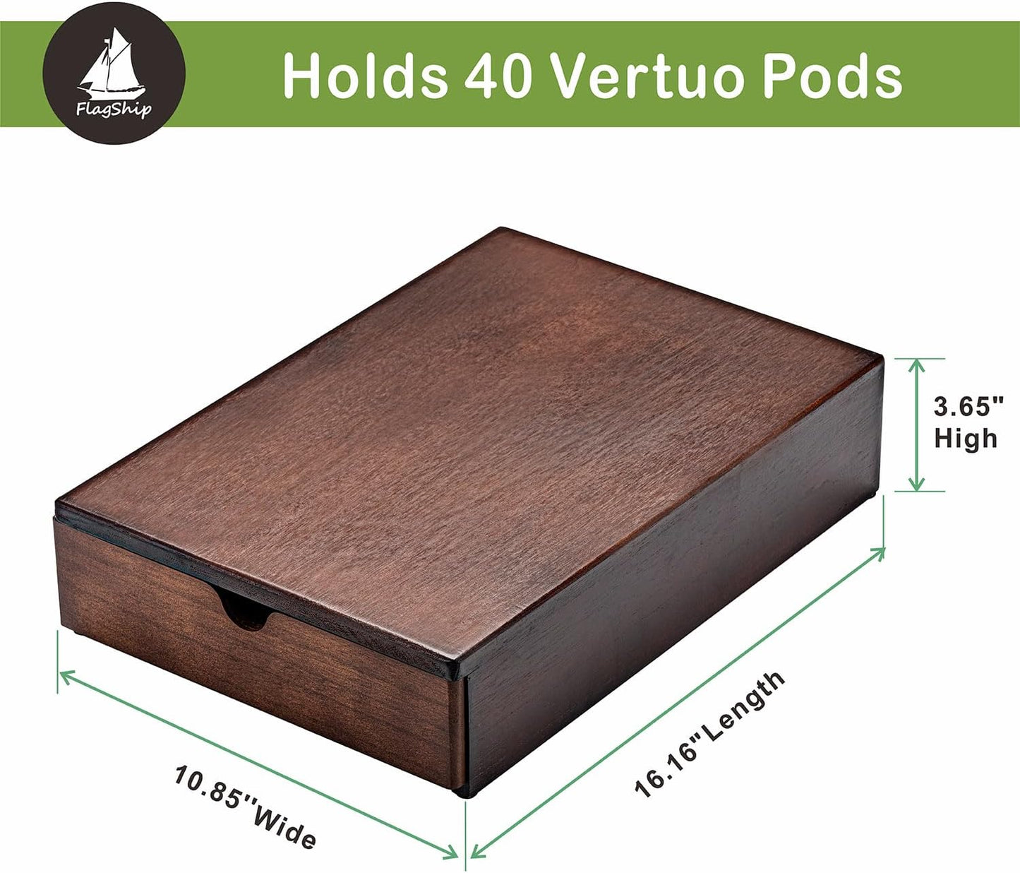 Flagship Vertuo Pod holder for Nespresso Pod Drawer Coffee Pod Organizer Modern Style & Coffee Machine Stand Wood Frame(40 Pods Capacity)
