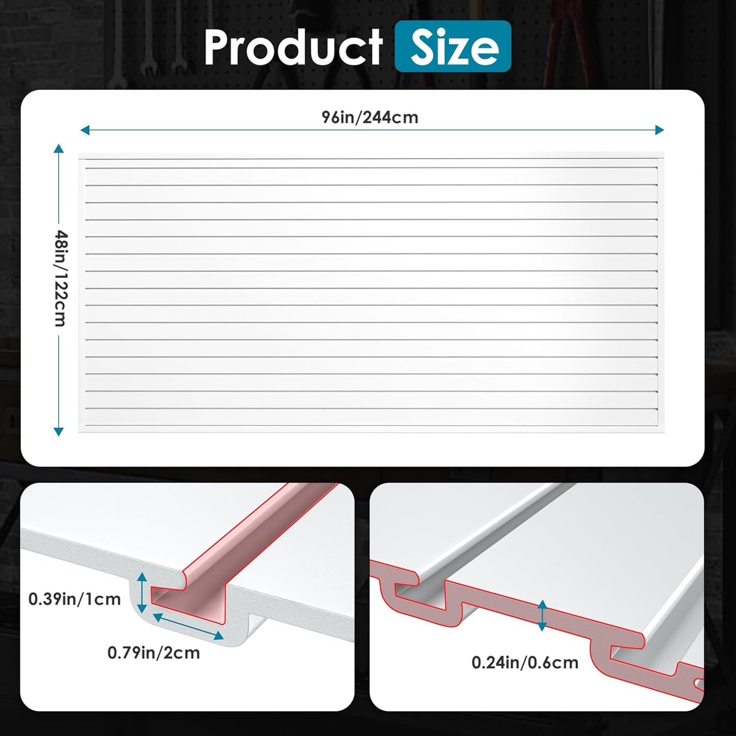 Braki PVC Slat Wall Paneling 4x8 ft, Garage Organizer Storage System, White Slatwall Panels for Garage Organization Product, Heavy Duty Wall Mounted Tool Storage for Home