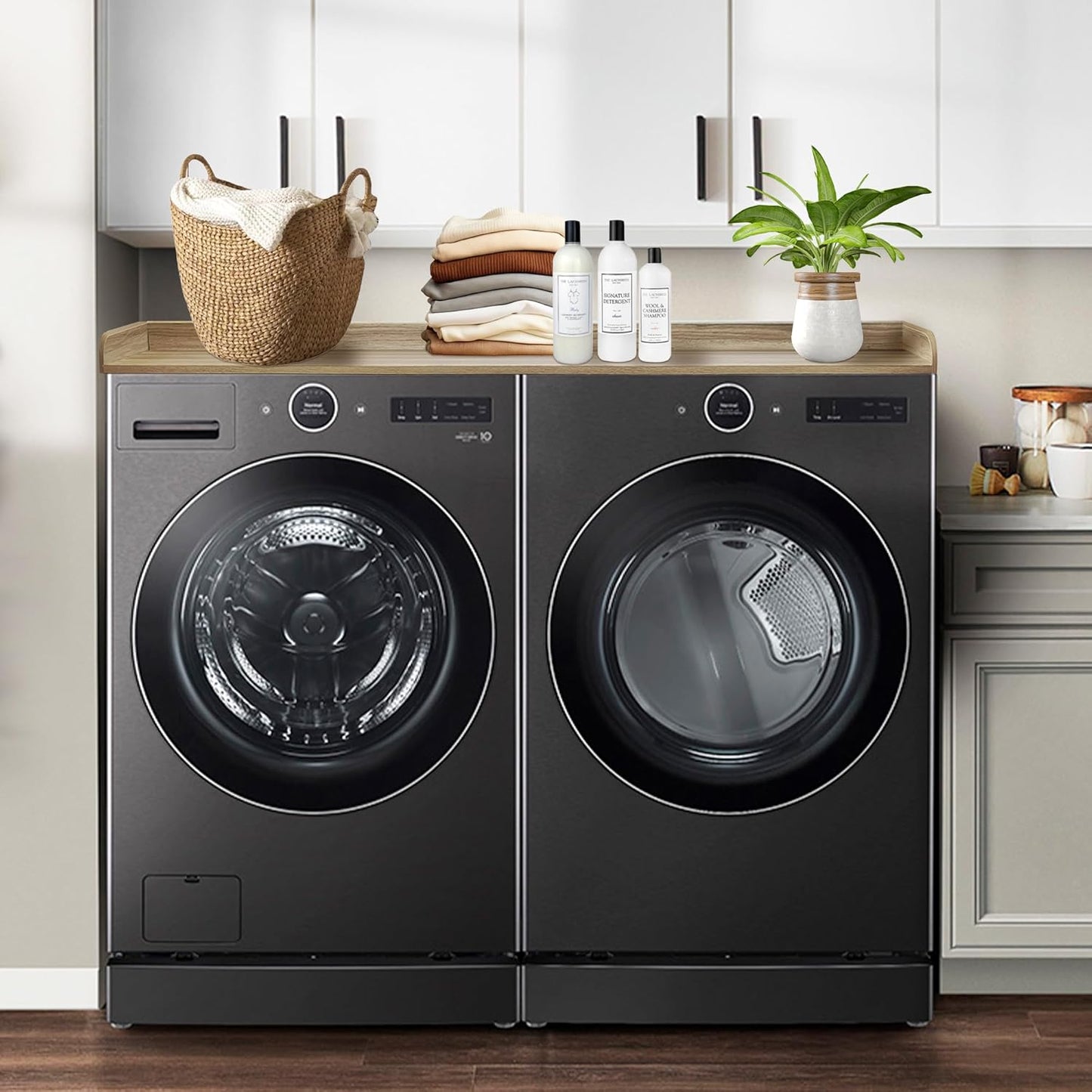 Royxen Washer Dryer Countertop with Solid Wood Core,54“W x 27.5D Laundry Countertop with Edge Rails,Washer and Dryer Topper for Laundry Room Organization(White Oak)