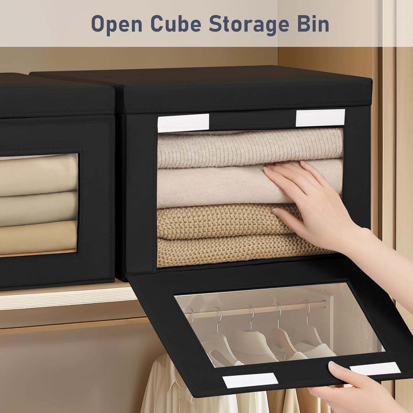 DIMJ Storage Bins with Lids - 4 Pack Large Fabric Closet Organizer with Window & Handles, Collapsible Decorative Storage Boxes for Shelves Under Bed, Books Clothes Blankets Sweaters Organization