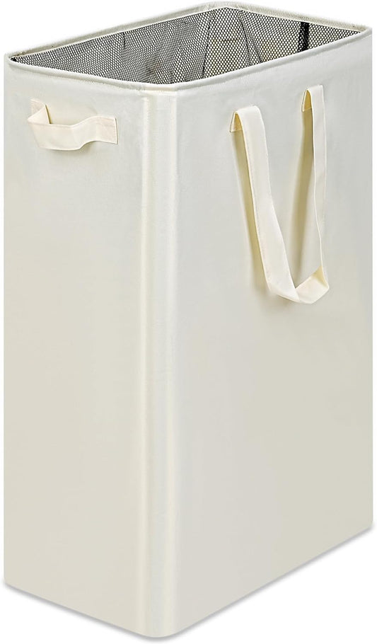 efluky Slim Laundry Basket, Narrow Laundry Hamper with Handles, Collapsible Dirty Clothes Hamper, Tall Laundry Bin for Laundry Room, Dorm and Bedroom, 19.8 Gallon (75L) Beige