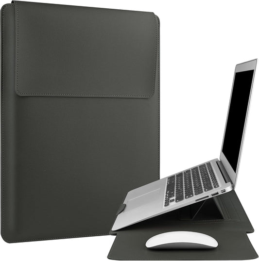 13.3'' /13.6'' Laptop Sleeve Case Leather Bag with Stand Compatible with MacBook Pro 14/MacBook Air 13(M1 M2)/13.3'' Yoga/Dell XPS 13/HP/Matebook 14'' Laptop case, Grey