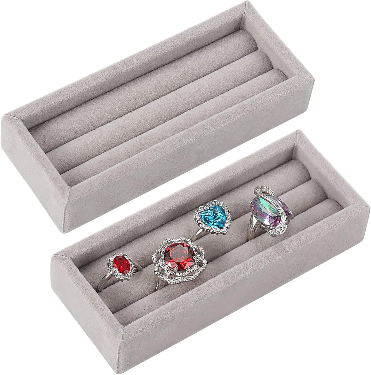Valyria 2 Slots Velvet Small Ring Organizer Set of 2 Earrings Trays Showcase Display Storage Insert Holder for Jewelry Box, Drawer, Dresser