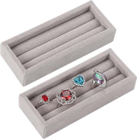 Valyria 2 Slots Velvet Small Ring Organizer Set of 2 Earrings Trays Showcase Display Storage Insert Holder for Jewelry Box, Drawer, Dresser