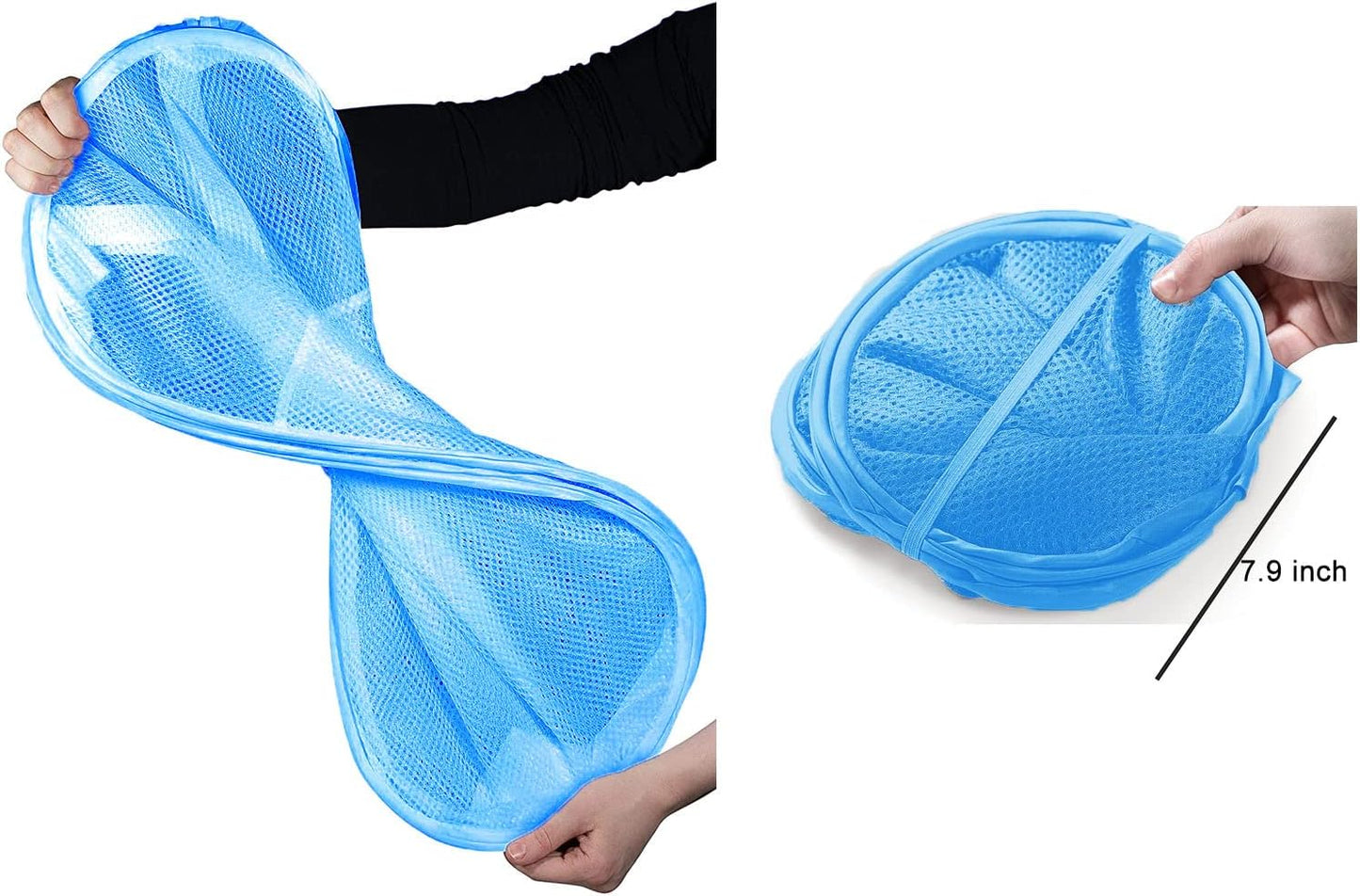 Larpur Pack of 2 Pop up Laundry Hampers, Collapsible Laundry Baskets, Portable Mesh Clothes Hampers for Kids Room, College Dorm, Bathroom, Foldable Hamper with Carry Handles, Sky Blue