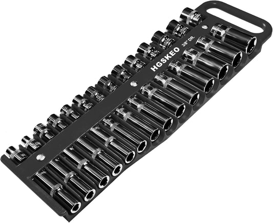 Magnetic Socket Holder Set with Handle, Portable Socket Organizer, Heavy Duty Socket Racks (Black, 3/8" Drive)