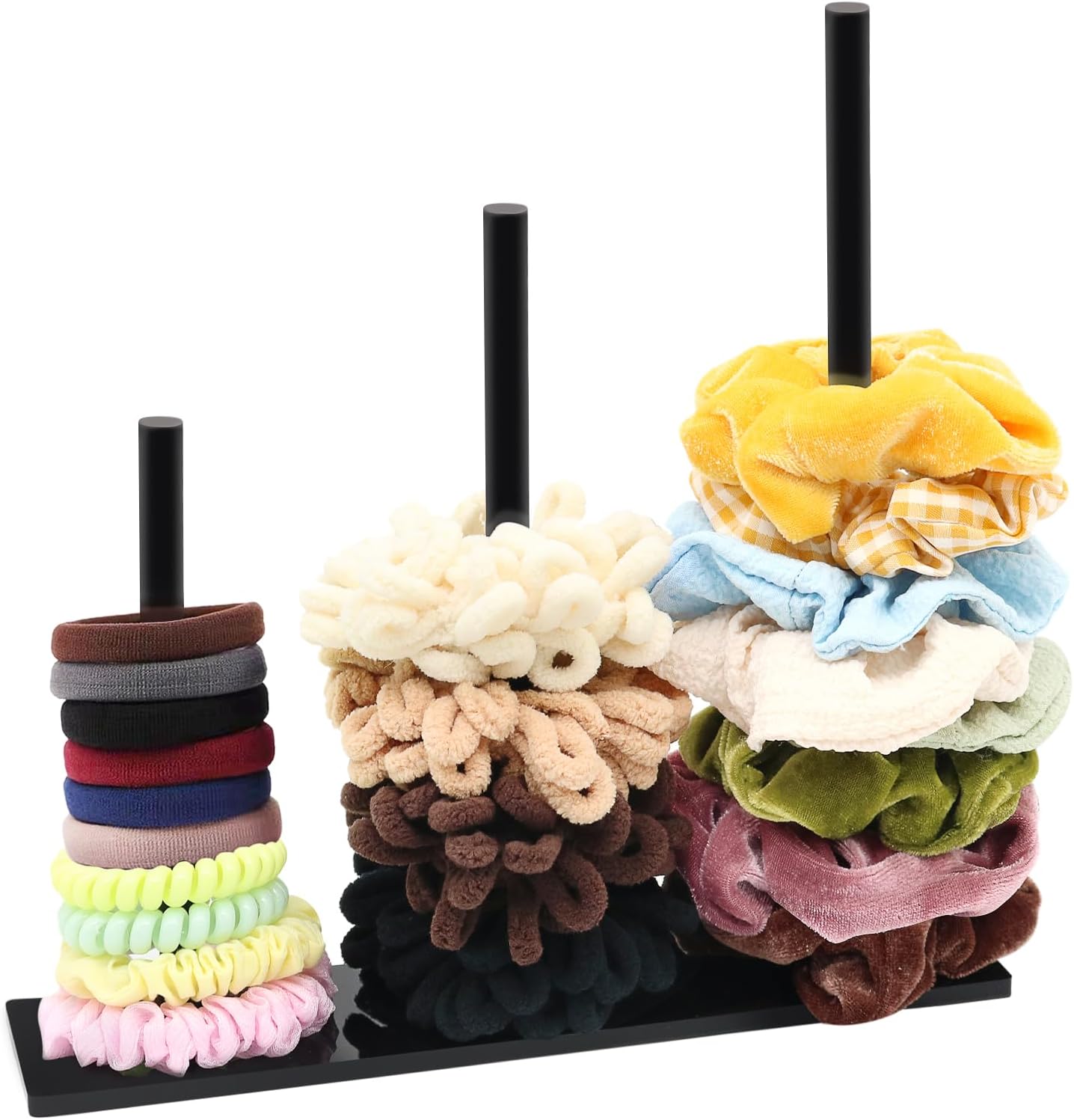 SMUK 3-Tiers Acrylic Scrunchie Holder Organizer, Black Hair Tie Holder Stand for Women Teen Girls Scrunchie Storage Scrunchy Hair Accessories Organizer