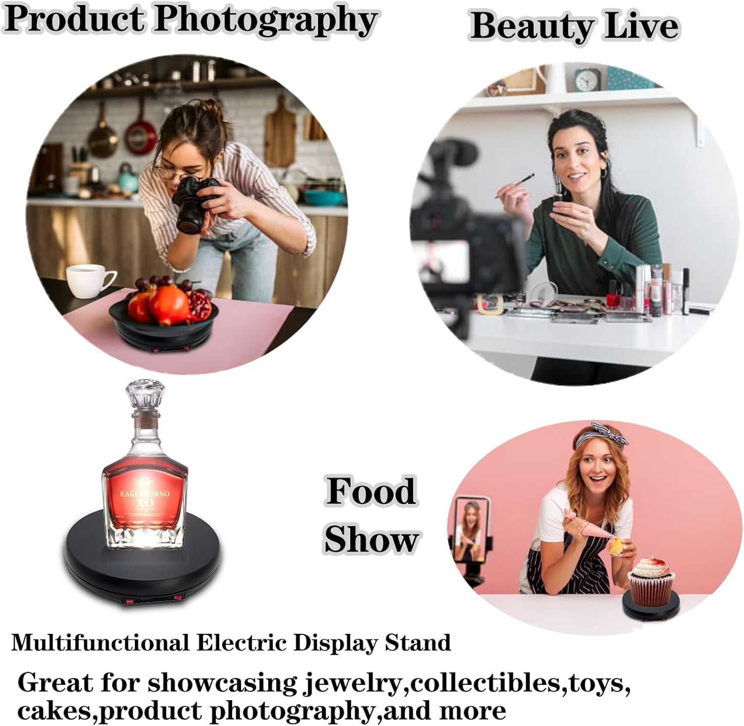 JAYEGT Motorized Rotating Display Stand with 5 Color LED Light , 10 inch /55lbs Load, 360 Degree Electronic Turntable Display Stand for Photography Products Shows, Jewelry, Watch, 3D Models, Cake