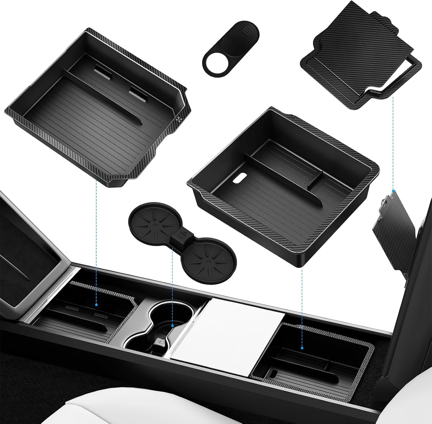 Center Console Organizer Tray for Tesla Model 3 Accessories 2024 2025, Cup Holder, Hidden Storage Box & Armrest Drawer Organizer for Tesla Model 3 Highland