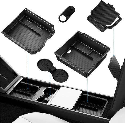 Center Console Organizer Tray for Tesla Model 3 Accessories 2024 2025, Cup Holder, Hidden Storage Box & Armrest Drawer Organizer for Tesla Model 3 Highland
