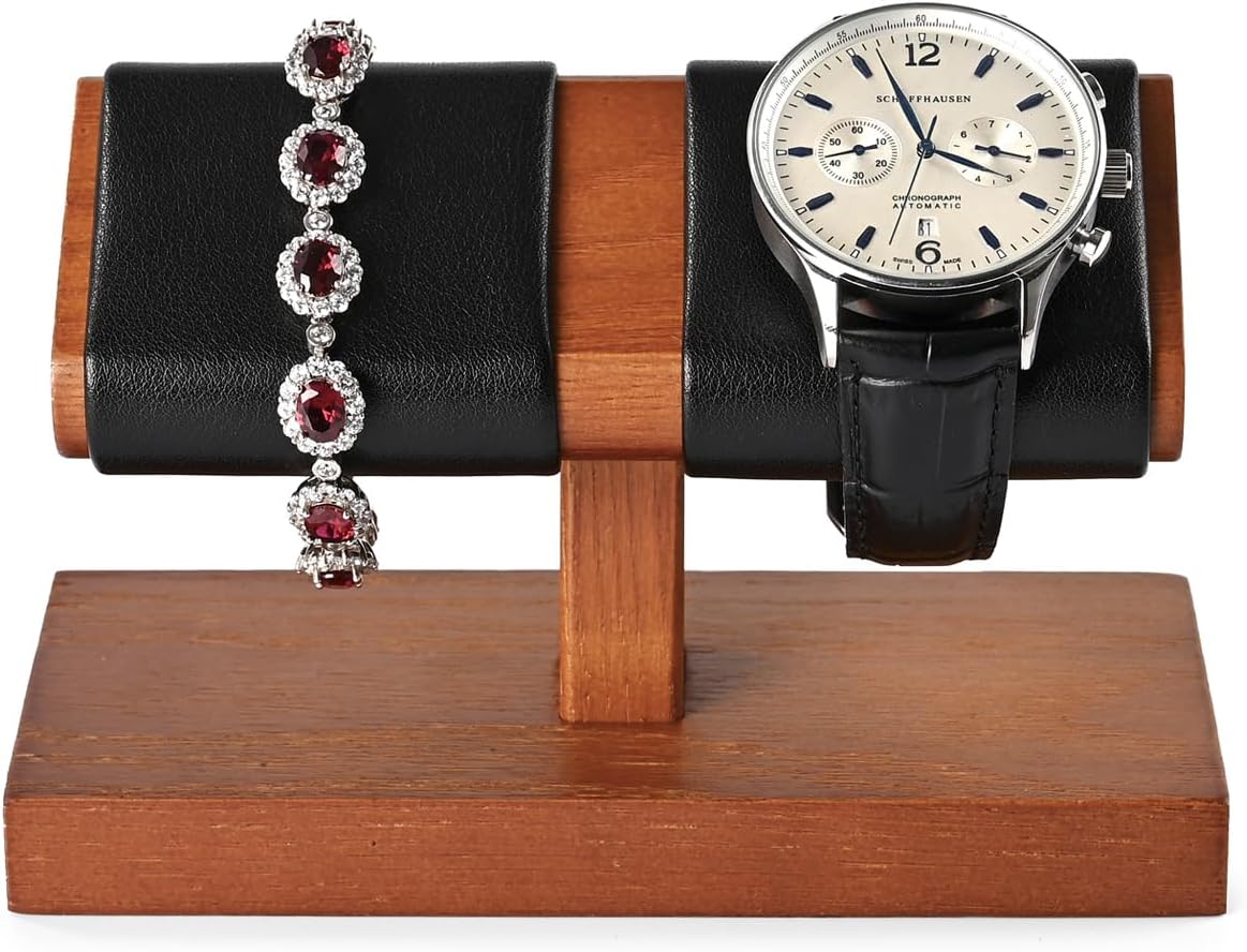 Oirlv Solid Wood Double Watch Display Stand Watch Bracelet Organizer（Black）