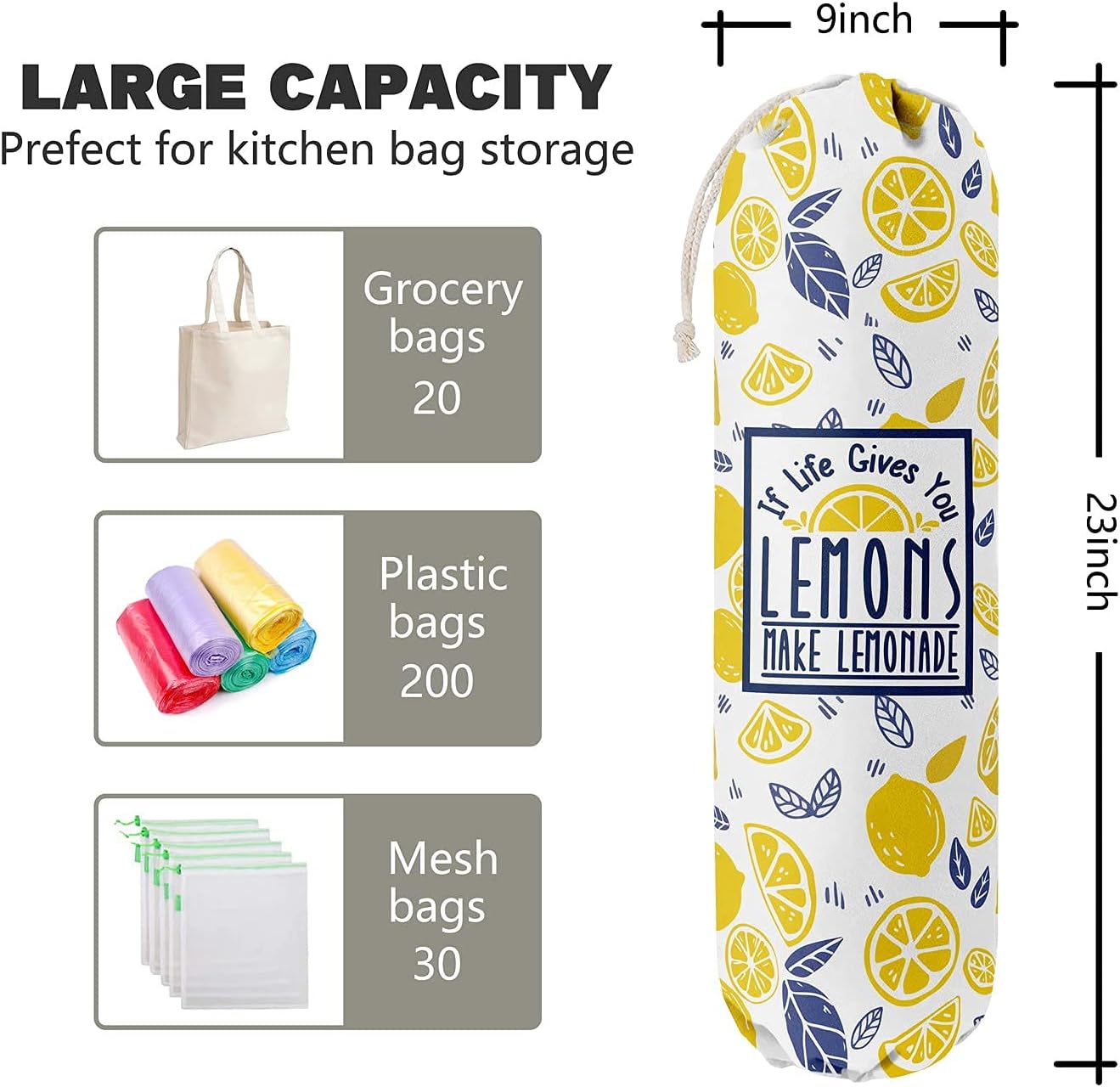 If Life Gives You Lemons Make Lemonade, Kitchen Grocery Bags Holder Container Organizer, Plastic Bag Holders Storage for Garbage Shopping Trash Sack, Gift for Women Mother Grandmother Friend