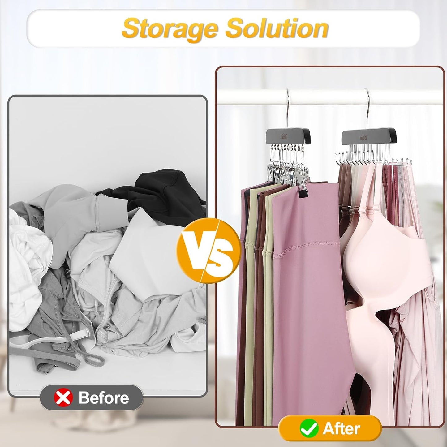 TOPIA HANGER 2 Pack Bra Hanger with Leggings Organizer, 2-in-1 Space Saving Hangers Neatly Store Max 20 Bras and 10 Leggings, Pants Jeans Shorts Skirt Tank Top Hanger for Closet Black CT76B