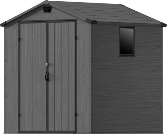 Devoko 6x6 FT Plastic Outdoor Storage Shed - Lockable Resin Tool Shed with Window & Floor - Easy Assembly for Garden, Backyard, Dark Gray