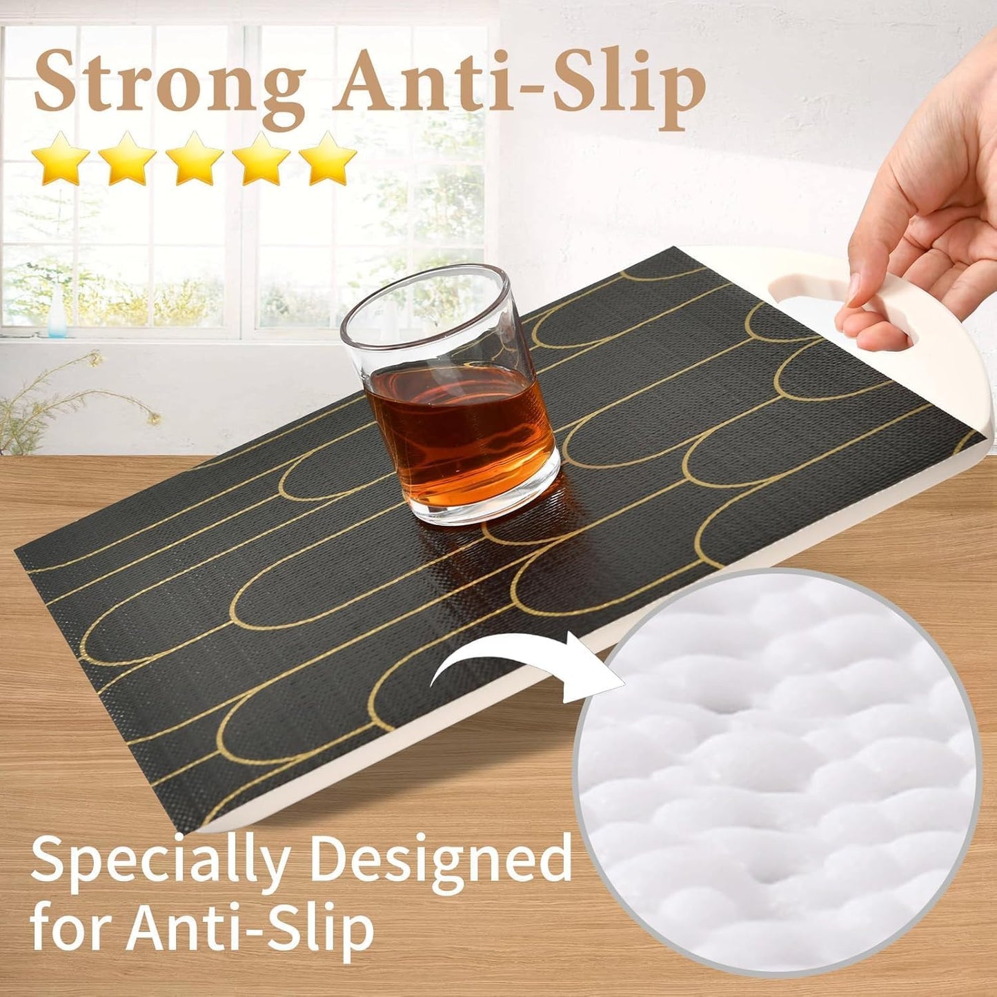 Shelf Liners for Kitchen Cabinets Drawer Liner 23.6in x 20FT Non Adhesive Black Gold Line Thickened Refrigerator Shelf Liner Paper Strong Easy to Clean for Tool Box with Knife and Tape Measure