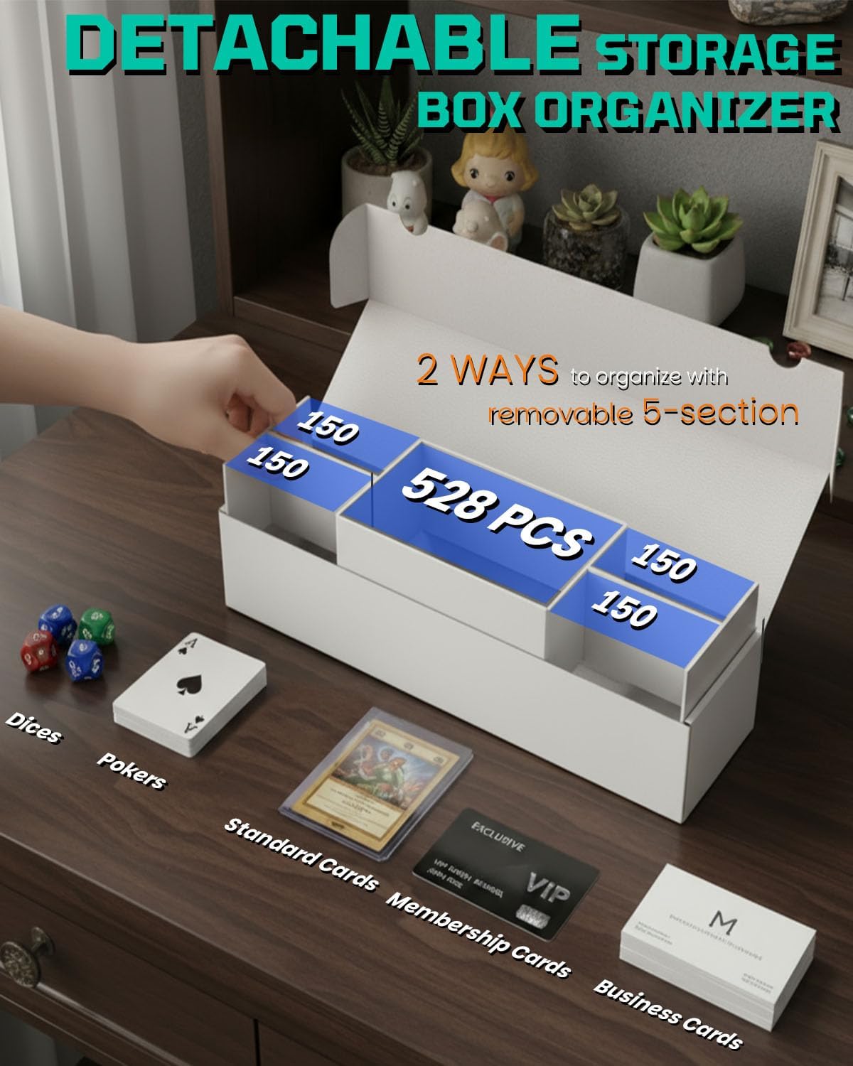 Laminated Trading Card Storage Box, 6-Pack Storage Card Box with 5-Compartment, Glossy White Cardboard Collector Box for TCG/Sports Cards Storage