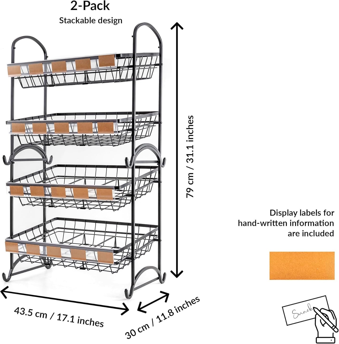ODOXIA Candy Display Rack | Stackable Candy Organizer | Snack Organizer For Countertop | Snack Shelf And Chip Rack For Stores | Snack Display For Counter | Snack Stand For Office 2-Pack