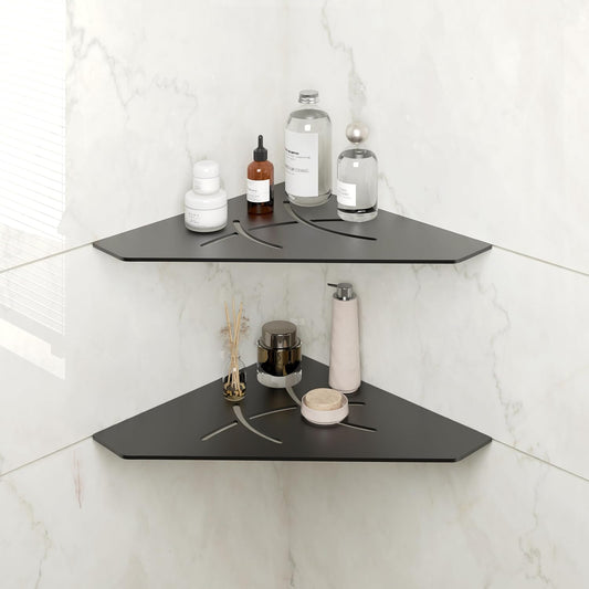 FerdY 2-Pack 10" Matte Black Recessed Corner Shower Shelf, for Tiled Bathroom Walls, Floating Shower Shelf, 304 Stainless Steel Shower Caddy Storage Shelves, No Drilling Required, Irregular Diamond