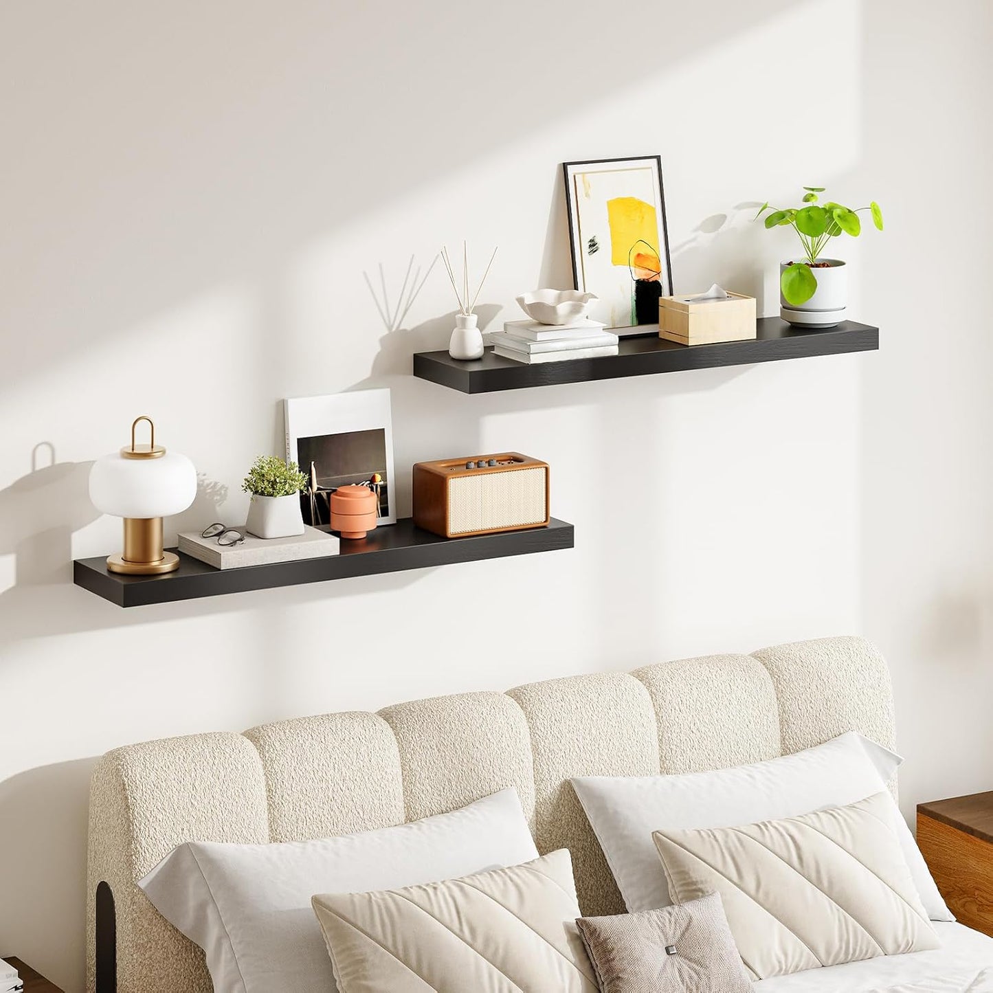 HOOBRO Floating Shelves for Wall, Wall Mounted Shelf Set of 2, 39.4" Hanging Shelf with Invisible Brackets, for Wall in Bathroom, Bedroom, Toilet, Kitchen, Living Room, Office, Black BK100BJP201