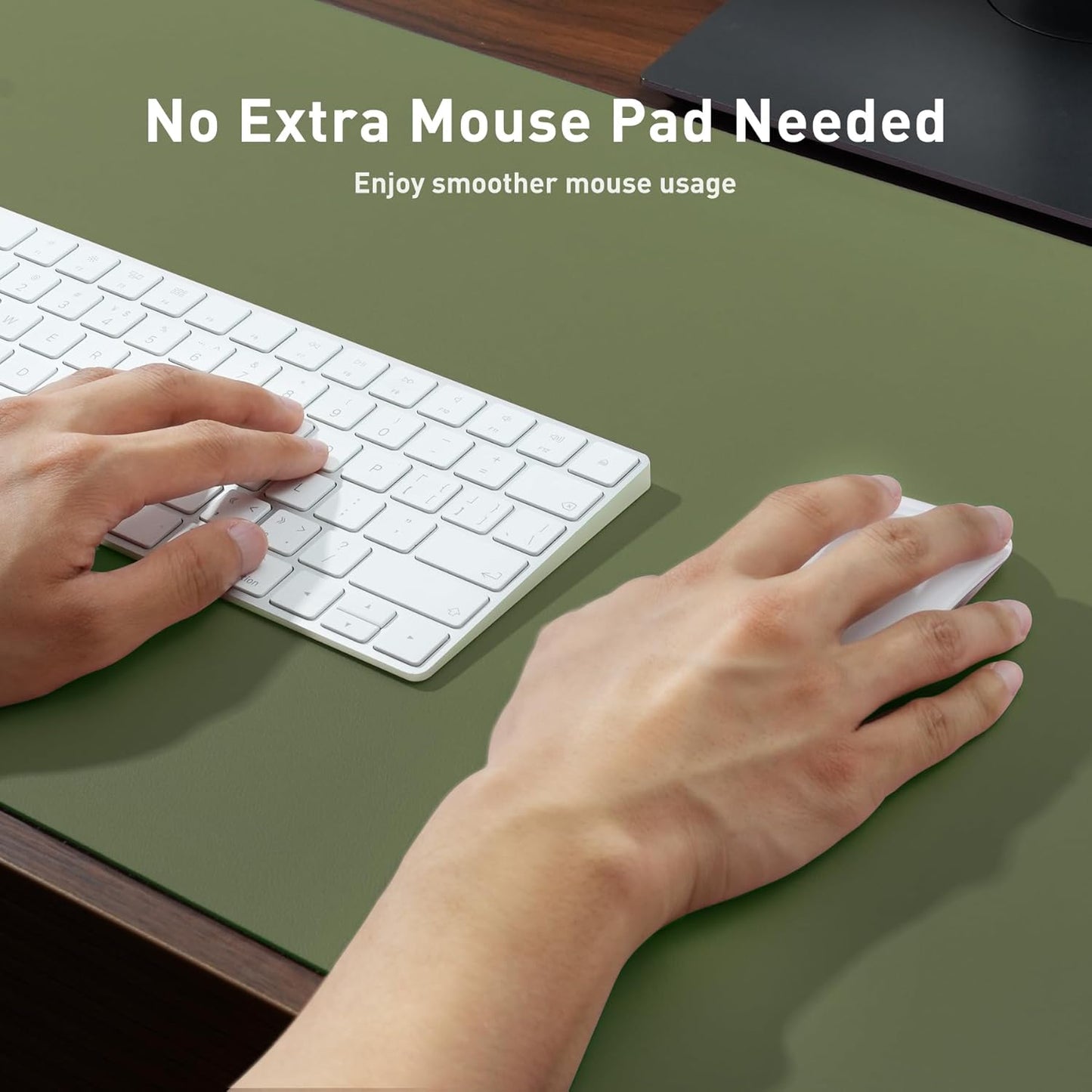 Aothia Leather Desk Pad Protector, Mouse Pad, Office Desk Mat, Non-Slip PU Leather Desk Blotter, Laptop Desk Pad, Waterproof Desk Writing Pad for Office and Home (48"x17", Olive Green)