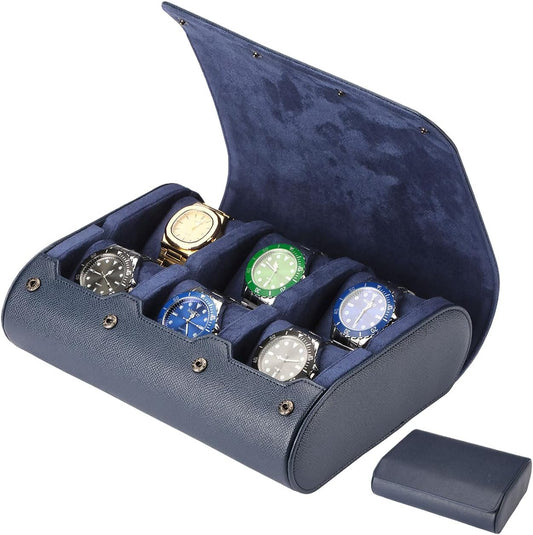 6 Watch Travel Cases for Men - Watch Roll 6 Slots Travel blue Multifunctional Watch Display Box Cabinet ，Christmas Gift for Man/Woman/Office,