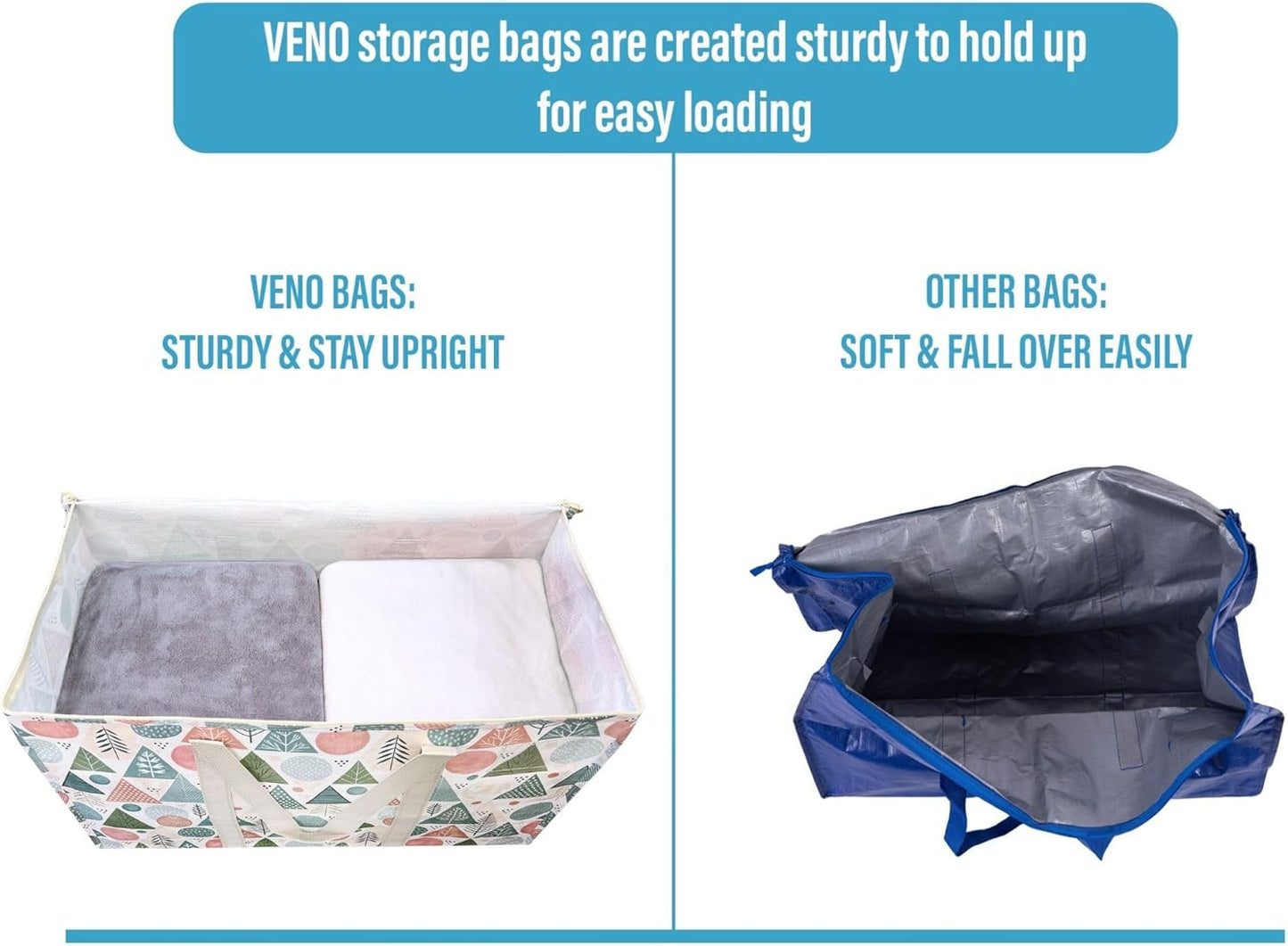 VENO 2 Pack Moving Bags and Large Christmas Storage Bins with lids. Alternative to Moving Boxes, Packing Supplies for College. Extra Large Heavy Duty Totes for Packaging (Pastel Forest, 2 Pack)