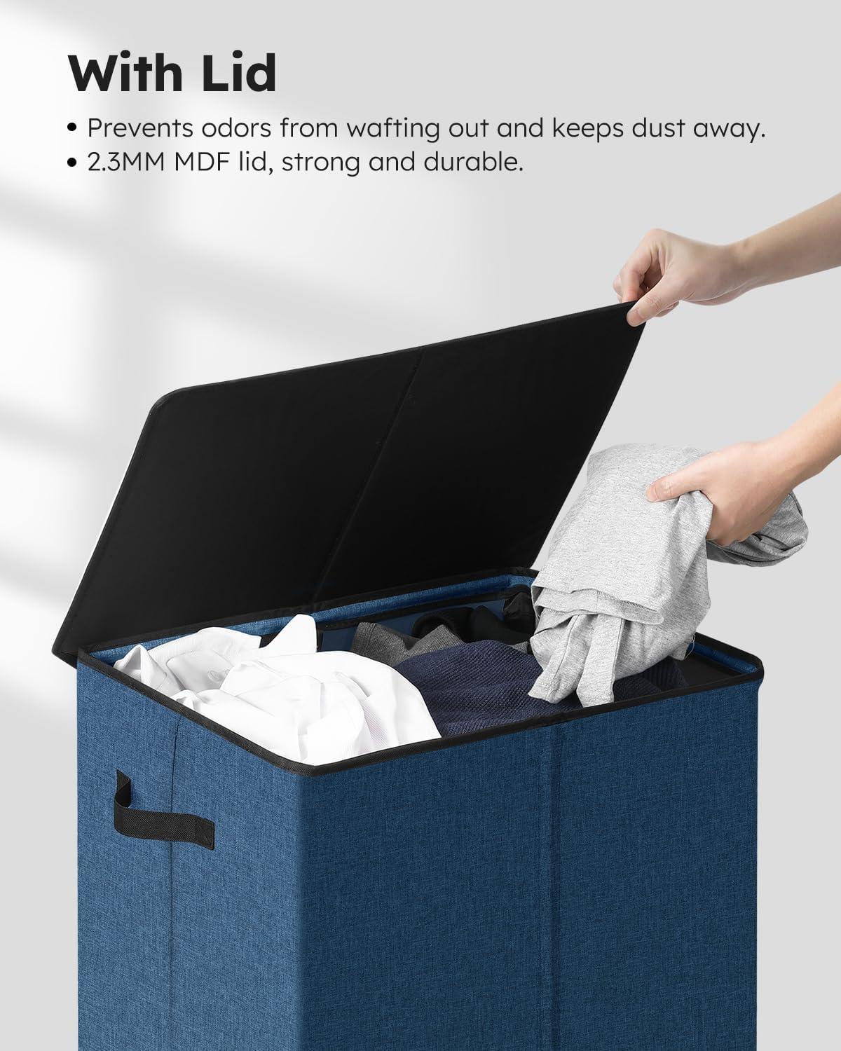 SOLEDI Laundry Hamper with Lid 130L Large & Tall Collapsible Laundry Basket, Clothes Hamper with Bag Removable Easy to Carry, Dirty Hampers for Bedroom, Bathroom, Dorm, College, Blue