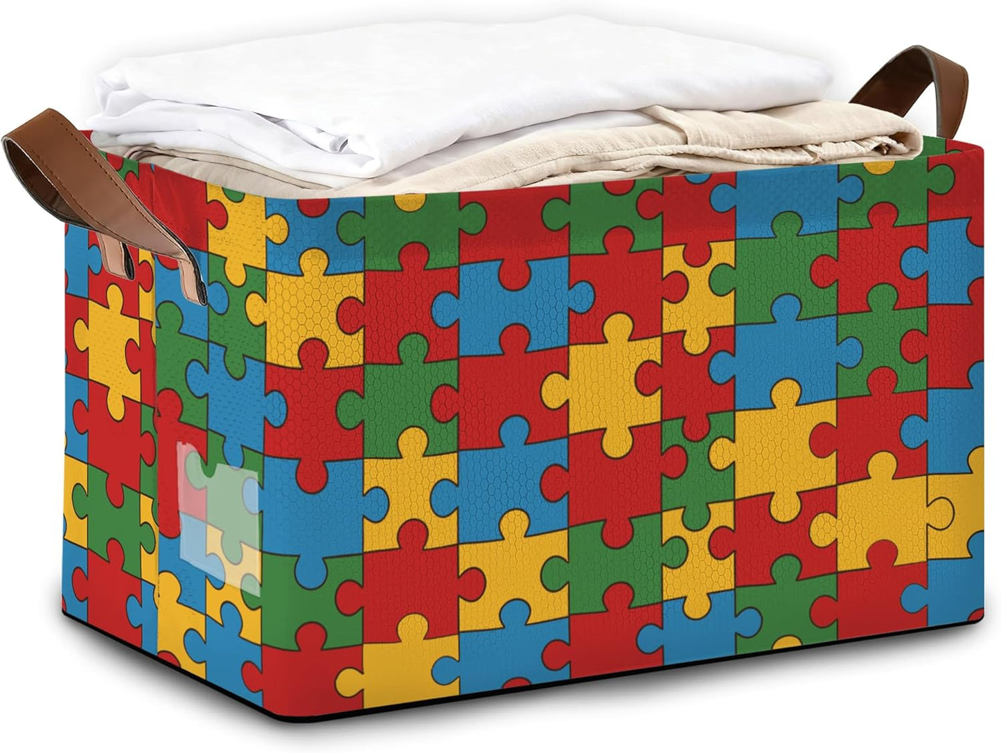 Jigsaw Storage Bins with Handles, Collapsible Storage for Clothes, Gift Basket, Blankets & Closet Organization