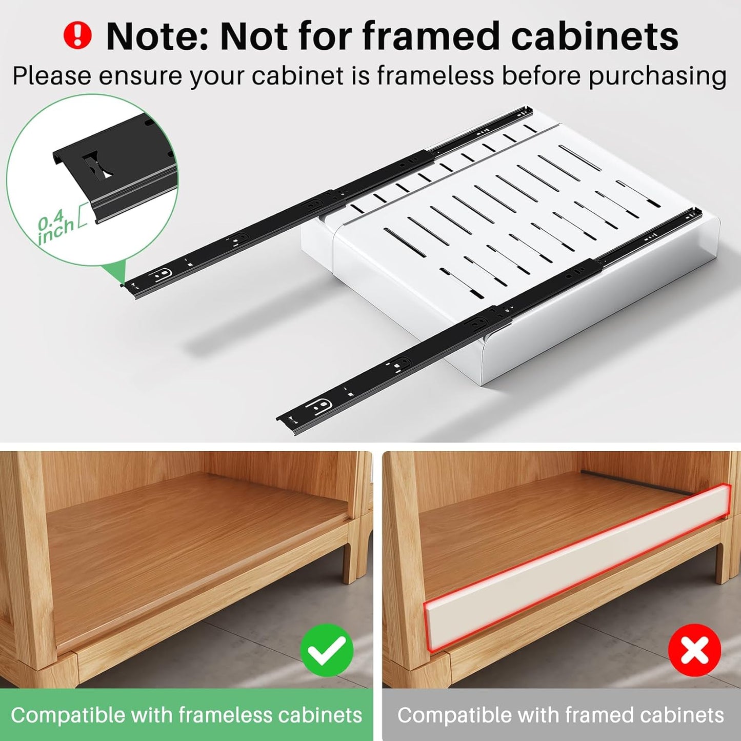 Kitstorack Pull out Cabinet Organizer, Expandable(12"-20") Heavy Duty Slide out Drawers Fixed with Adhesive Nano Film for Pots, Roll out Shelf Storage for Kitchen Base Cabinet Organization(White)
