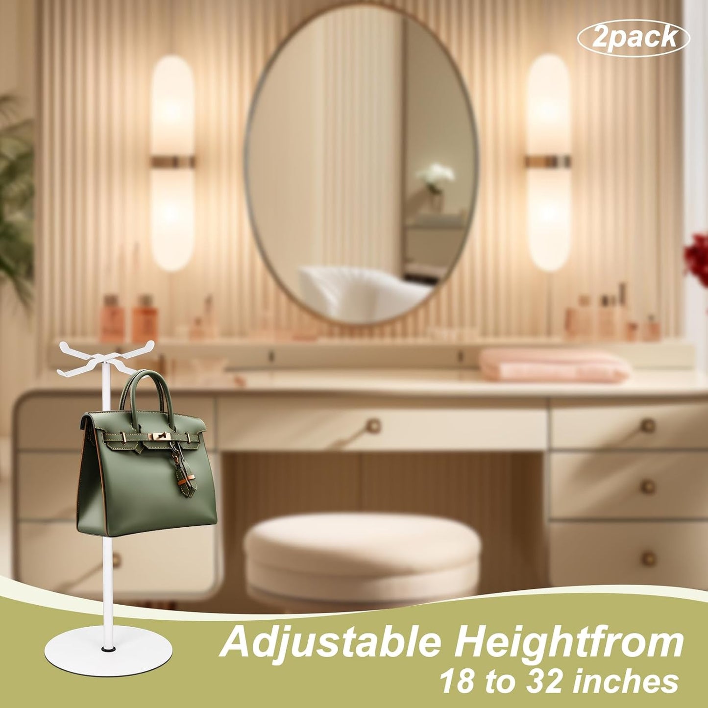 2pack Purse Display Stand,Tabletop Adjustable Hook Handbag Display Stand,X Shaped Metal Scarf Purse Display Stand,for Home or Store (white)