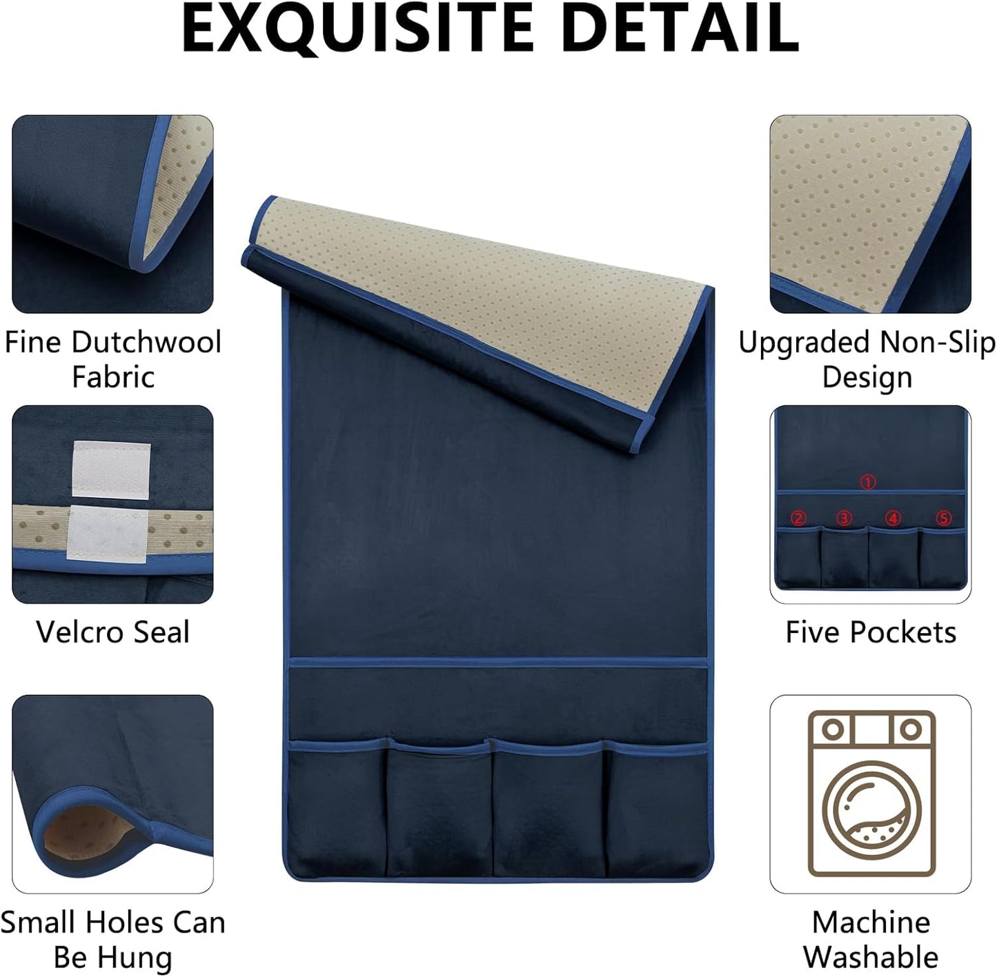 TV Remote Control Holder Couch Caddy, Non-slip Bedside Caddy Organizer with 5 Pockets for Key Glasses Phone Magazine Holders