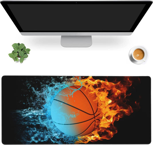 Gaming Mouse Mat Basketball Ball in Fire and Water Large Mouse Pad Extended Mouse Pad Desk Mat Non-Slip Rubber Base Mice Pad Desk Pad for Office Game Home 35.4x15.75 in