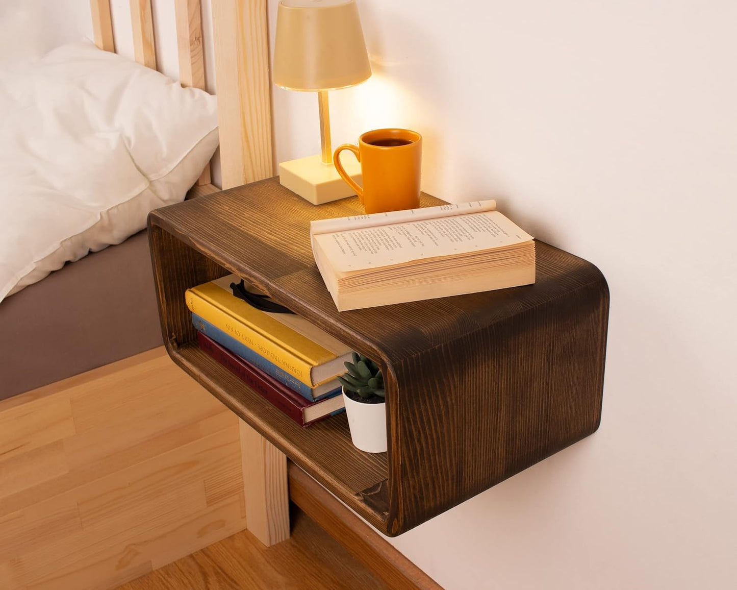 Floating Nightstand Wooden, Bedside Table, Nightstand Shelf, Handmade, Wall Mounted Bedside Shelf, Minimalist and Unique Style (Vancouver)