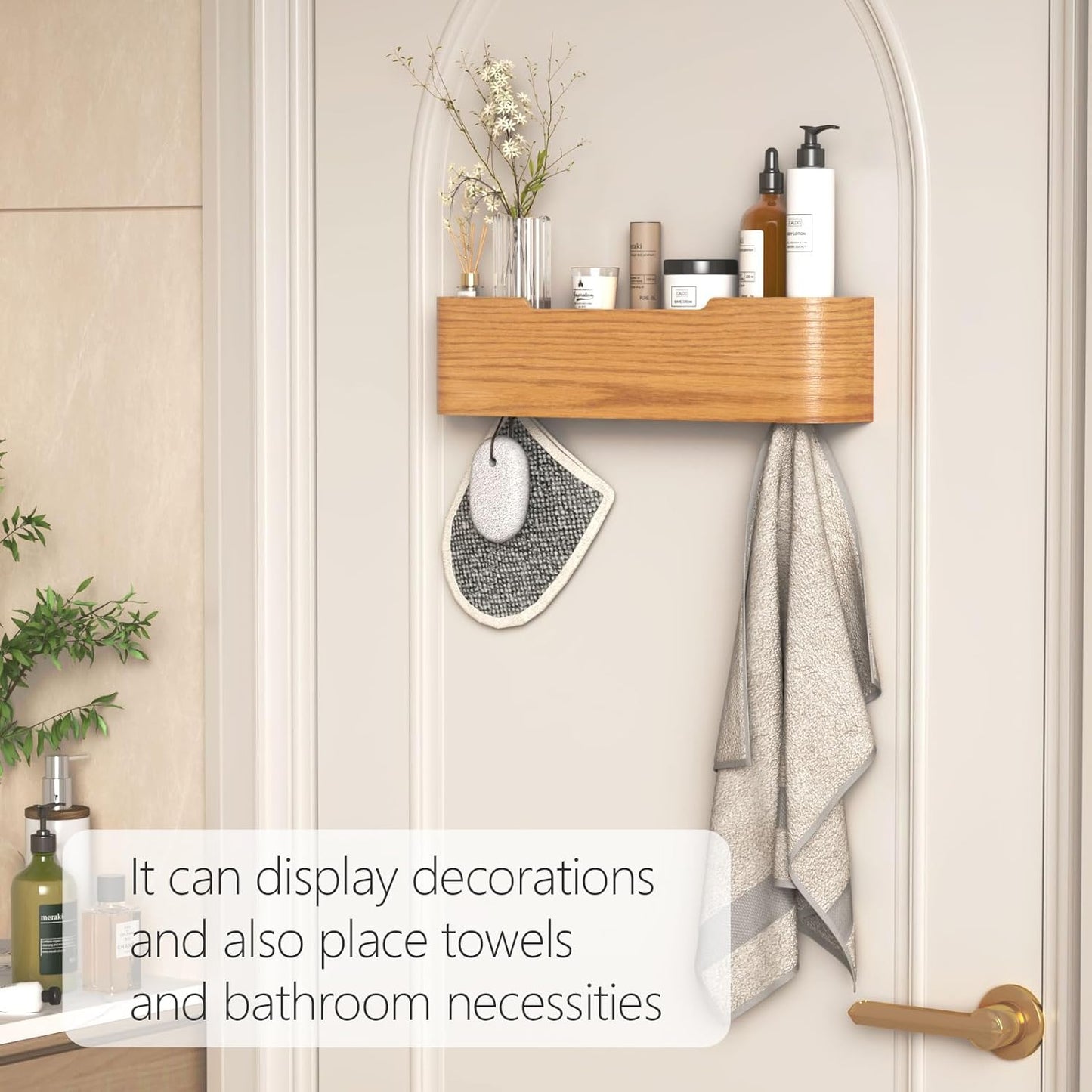 Coat Rack Wall Mount with Hidden Hooks Modern Key Holder Wood Entryway Hook with Shelf for Bedroom Kitchen Hallway Bathroom Designed for Hanging Coats Hats Bags Towels Dog Leashe(Oak,4 Hooks)
