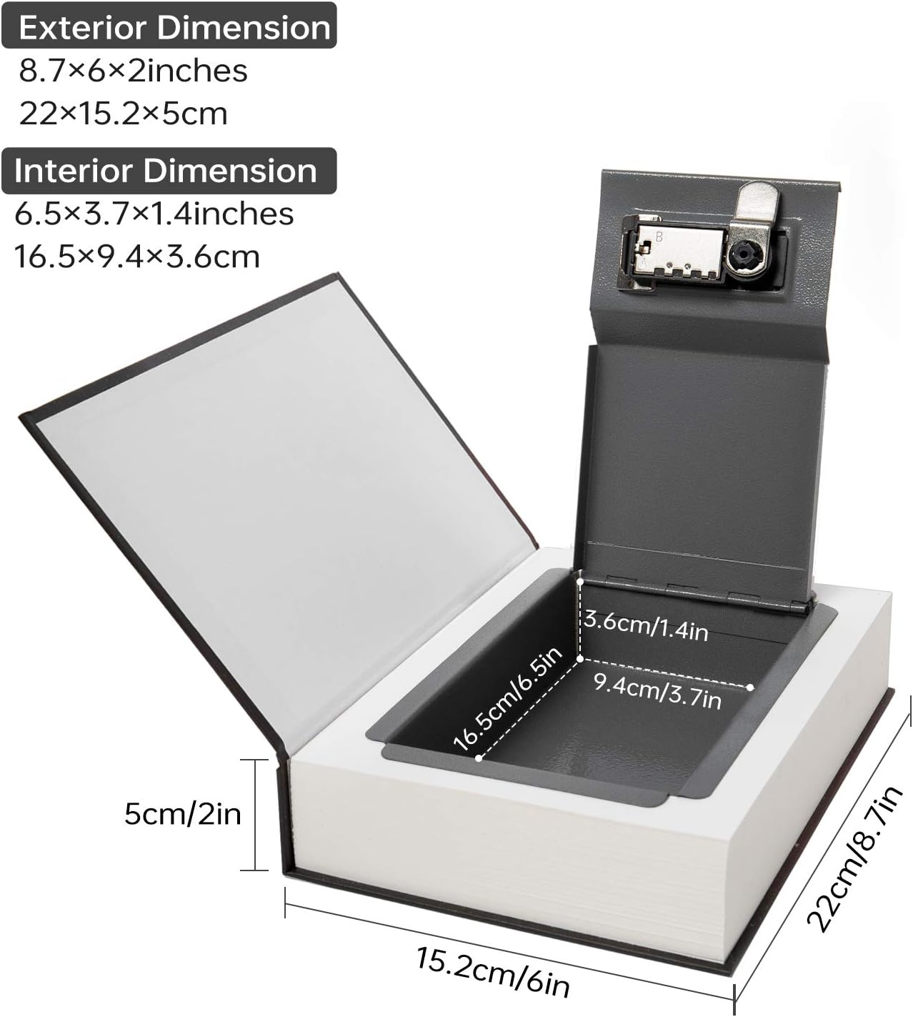 Real Paper Transfer Book Safe, Hollow with Secret Hidden Compartment, Combination Lock, 8.7"×6"×2" (Blue Dictionary-Combination)