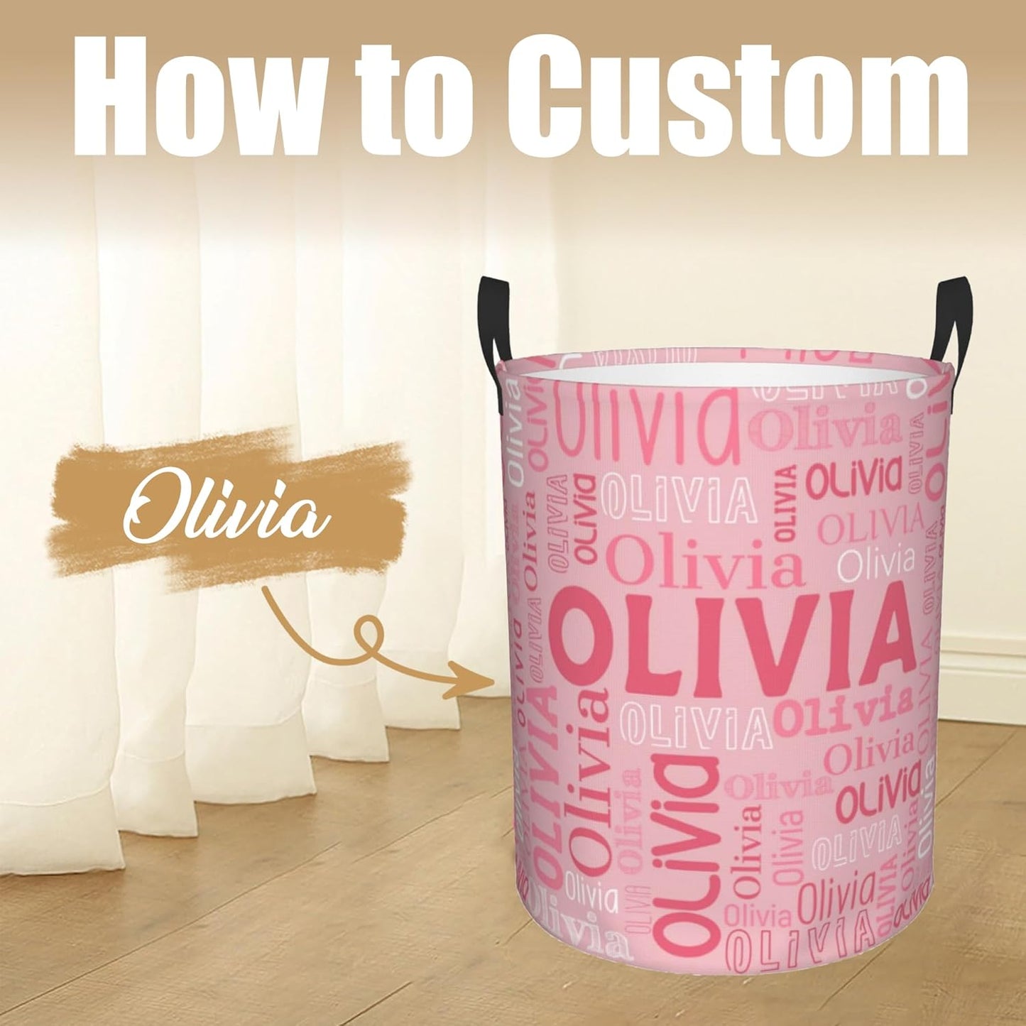 Custom Name Laundry Hamper, Personalized Laundry Basket with Name for Boys Girls Kids Men Women, Customized Name Dirty Clothes Basket Gifts for Clothes Toy Bathroom Bedroom Laundry Room Dorm