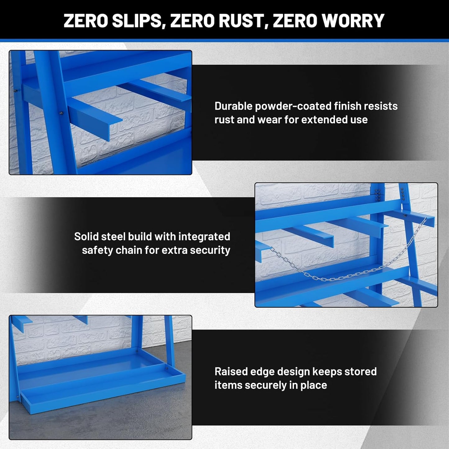 Vertical Bar Rack, 3000 LB Capacity Heavy-Duty Steel Lumber Storage, 39" W x 24" D x 84" H Pipe Organizer Rack with Safety Chain, Wall-Mounted for Garage Workshop