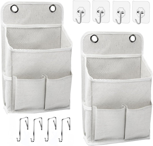 2-Pack Hanging Storage Organizer, Over The Door Hanging Bags/Wall Baskets Storage with Pockets for Home, RV, Office and More (2, White)