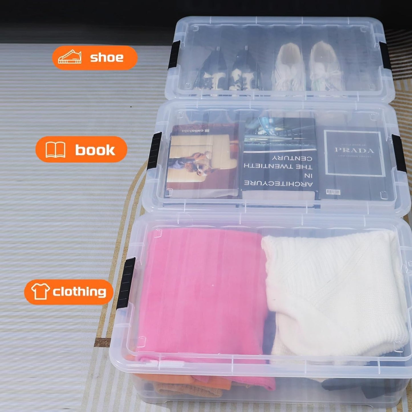 3-Pack 20 Quart Plastic Wheeled Latching Storage Boxes, Stackable Underbed Organizer Bins with Lid, Clear