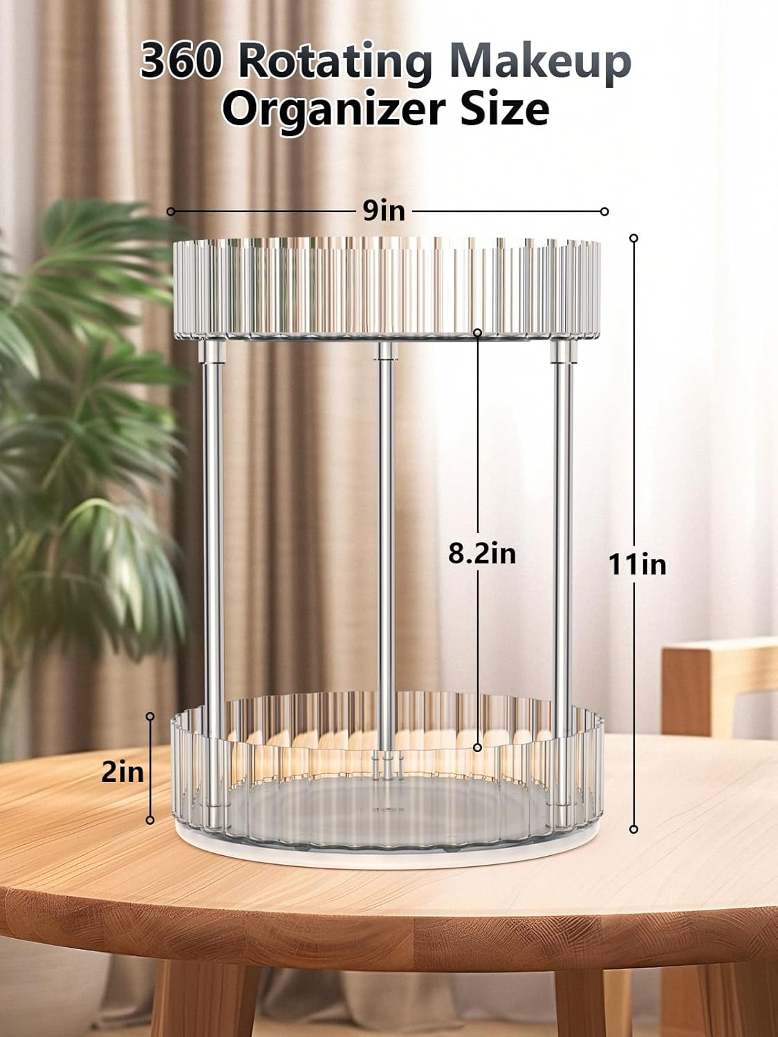Makeup Organizer,360° Rotating Makeup Organizer, 2-Tier Round Rotating Skincare Organizer Countertop,Fits Bedroom, Bathroom, Vanity Shelf Countertop(Clear)