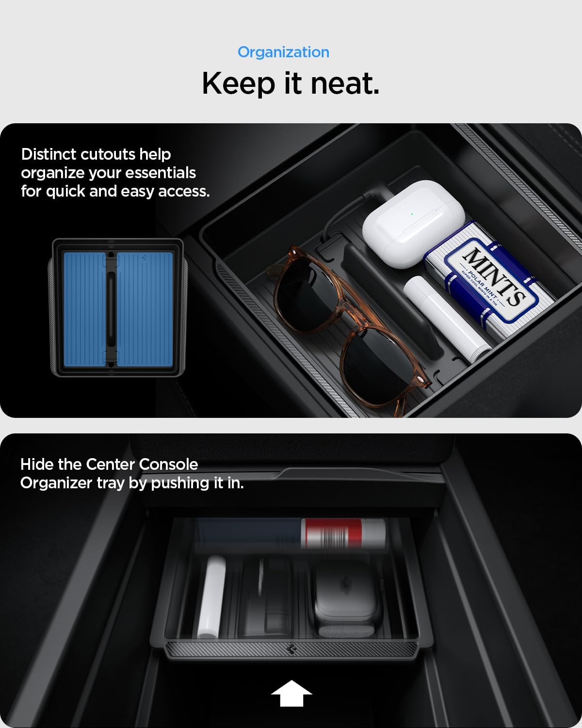 Spigen Center Console and Armrest Organizer for Tesla Model Y Juniper (Only Premium & Performance 2025/2026) and Model 3 Highland (Standard, Premium & Performance 2024/25/26)
