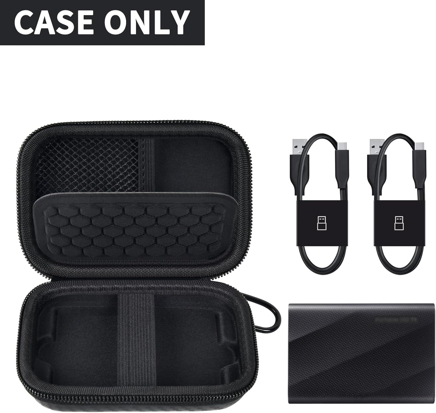 Carrying for Samsung T9/ T7/ T7 Shield Portable SSD 4TB 2TB 1TB, USB External Solid State Hard Drive Storage Travel Carrying Holder Fits for USB Cable (Full-Black)-Box Only