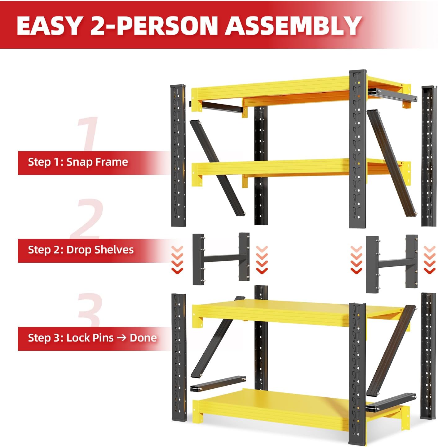 60" W Garage Shelving,4-Tier Heavy Duty Storage Shelves Unit with Adjustable Metal Shelf for Warehouse,Basement,Workshop,5000LBS,60" W x 24" D x 79" H,Black&Yellow