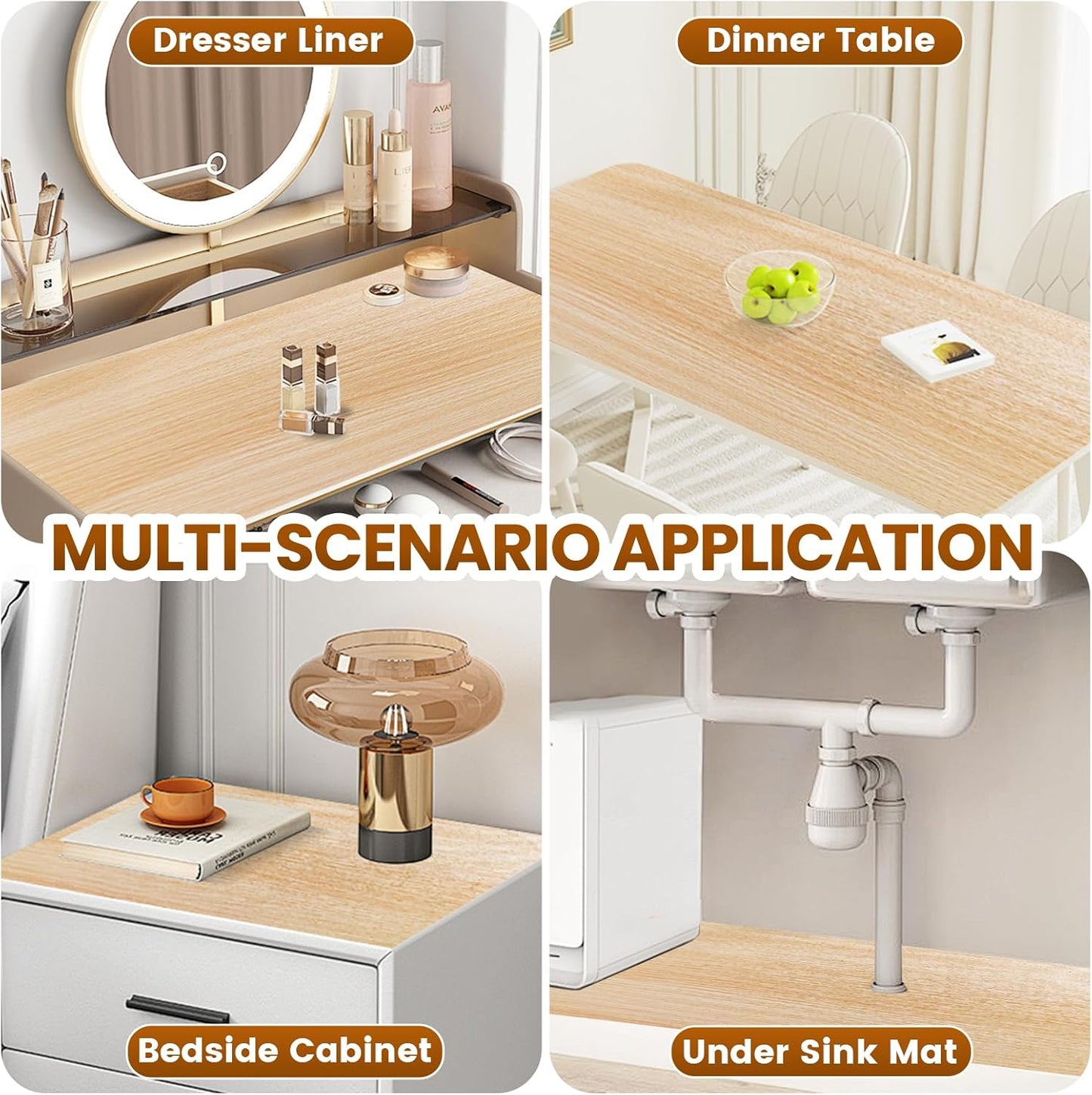 Drawer Shelf Liner for Kitchen Cabinets Non-Adhesive, Non Slip Shelf Paper Waterproof Thickened Cabinet Liners for Shelves, Strong Grip Mats for Cupboard, Dresser, Pantry, Beige, 17.5 in x 10 FT